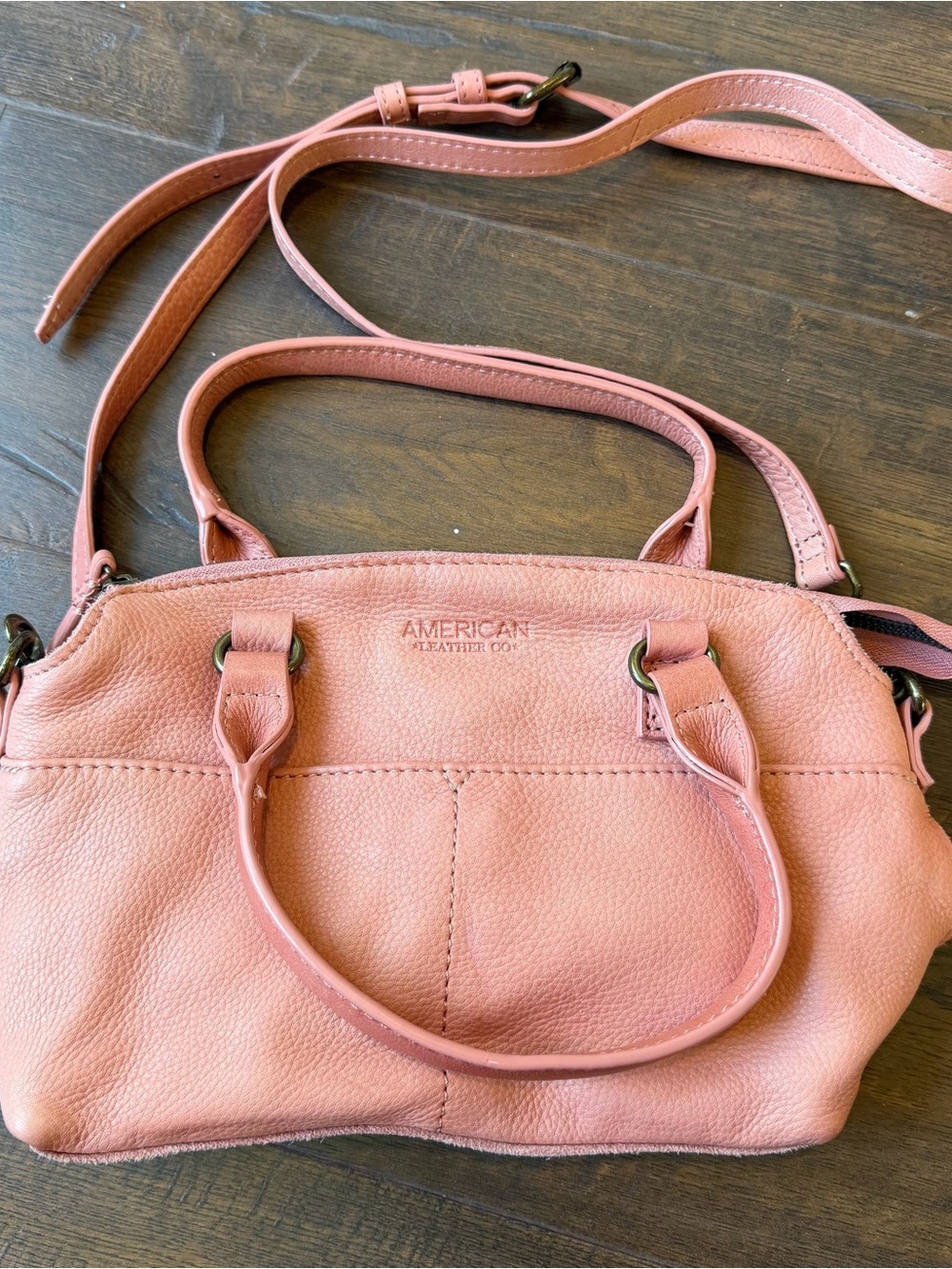 American Leather Co. Coral Pink Leather Shoulder Bag with Crossbody Strap
